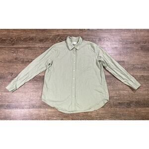 Gap Women’s Boyfriend Fit Linen Blend Button Up Shirt Pocket Sage Green Size L